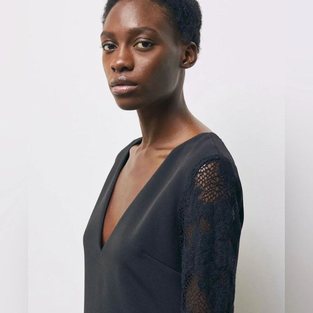 NWT The KOOPLES Vestiaire Black Lace Sleeve LBD Mini Dress Sz 3 US L Summer Date - Picture 4 of 10